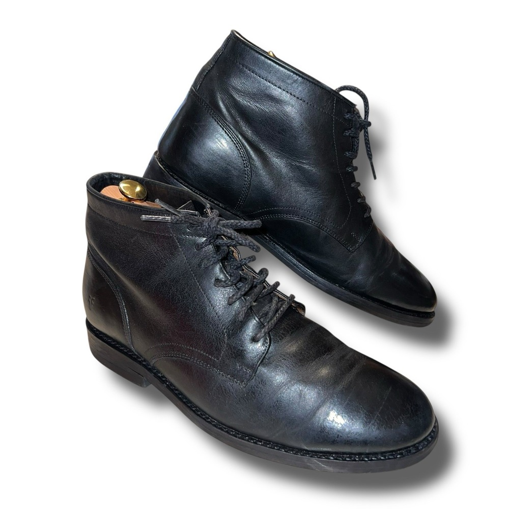 FRYE Black Leather Lace-Up Men's Grunge Biker Ankle‎ Boots Size USA 9.5 D